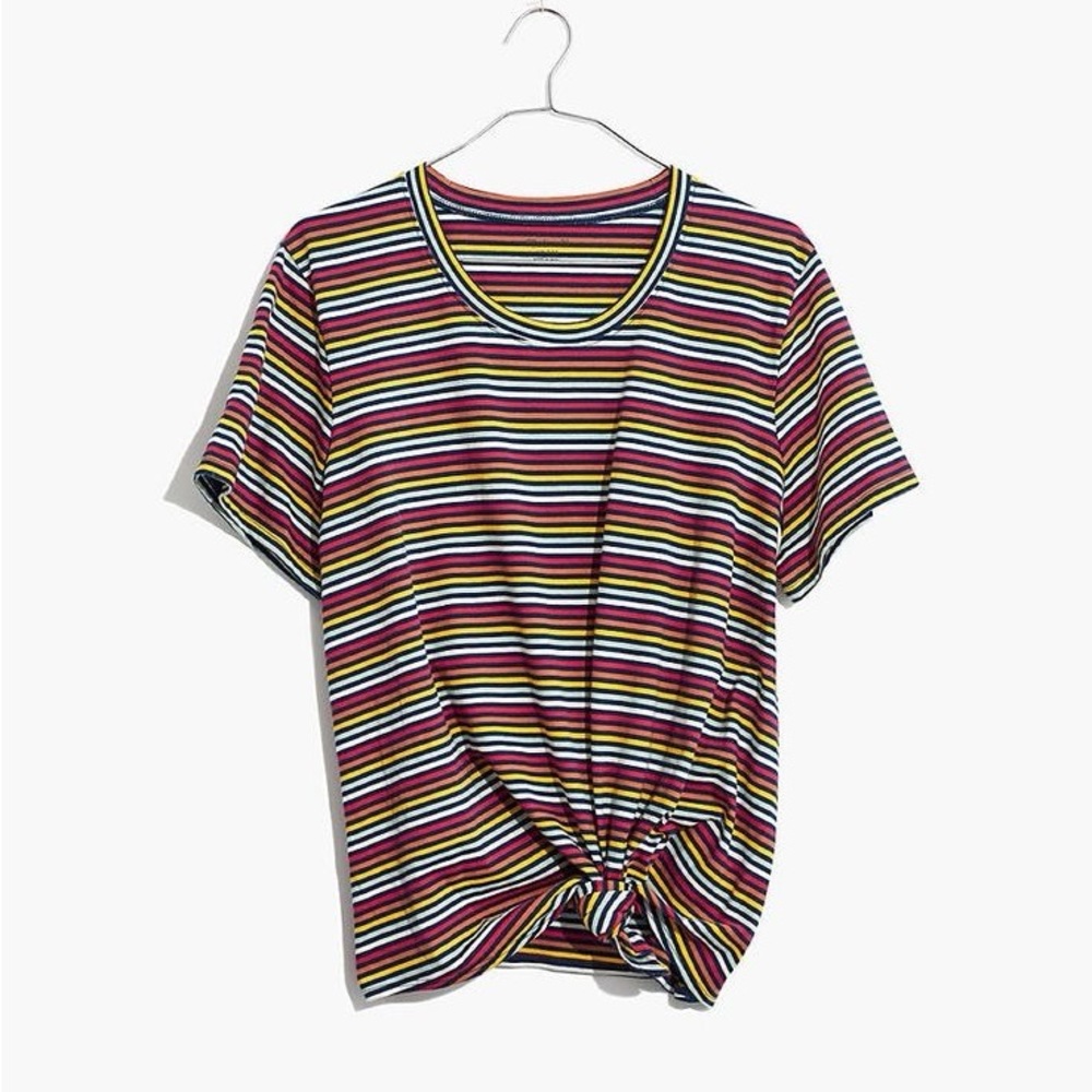 🚫DONATED🚫 70s 90s Knot Front Baby Tee in Rainbow Stripe Madewell